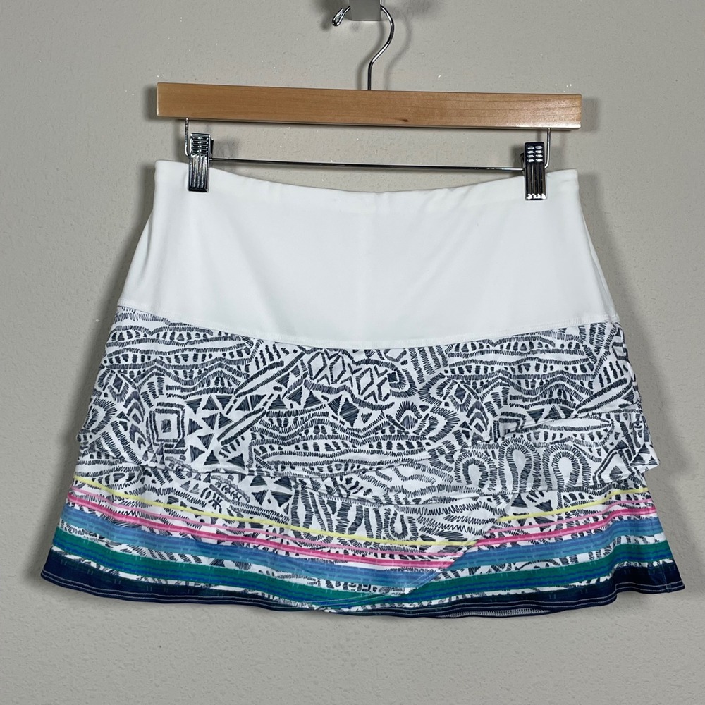 Lucky in Love Tennis Skort M White Navy Activewear Pickleball Tribal Skirt